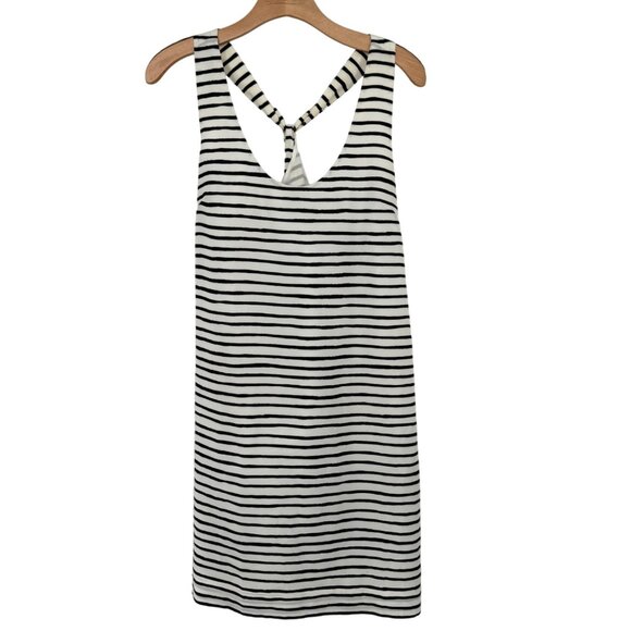 j crew Black White Striped Sleeveless Dress Crisscross Back size 12 lined - Picture 1 of 10